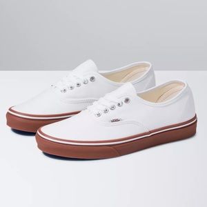 All white vans with gum bottom soles